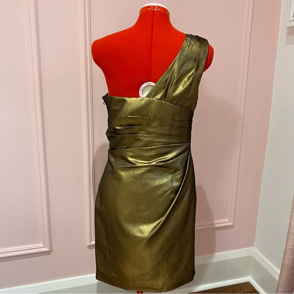 ROBERT RODRIGUEZ Gold Mini Dress, One Shoulder, Sleeveless, Cocktail, Size US 6 - Picture 5 of 14